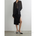 Black Polka Dot Lace Up Crepe Shirt